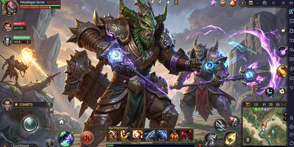 Screenshot gameplay <strong>1234BETS</strong> yang menunjukkan pertarungan epik di dunia MMORPG.