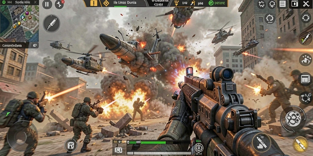 Tampilan aksi intens dalam gameplay FPS 3446.