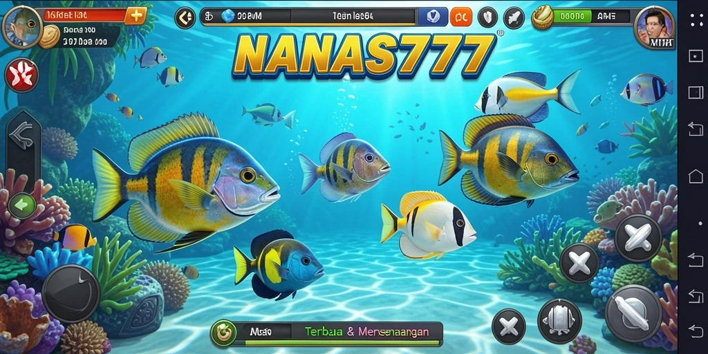Tampilan gameplay NANAS777 dengan aksi menangkap ikan yang seru.