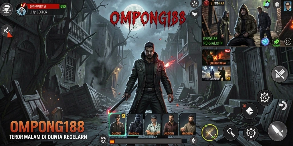 Screenshot gameplay OMPONG188 dengan suasana mencekam dan hantu menyeramkan.