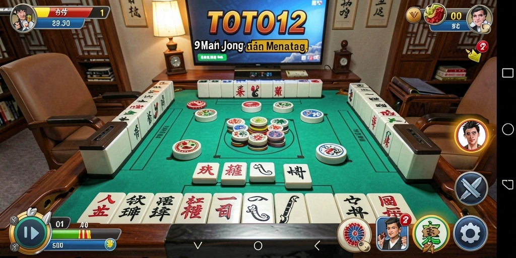 Screenshot TOTO12 yang menampilkan gameplay Mahjong yang seru dan interaktif.