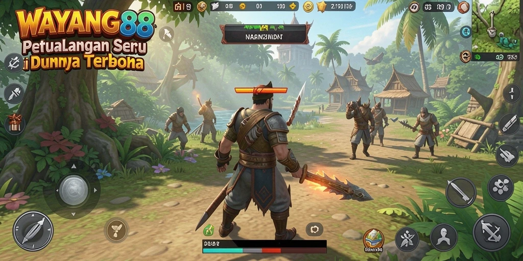 Screenshot menunjukkan karakter menjelajahi dunia terbuka WAYANG88.