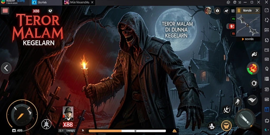 Tampilan gameplay menegangkan X88 dengan atmosfer horor yang mencekam.